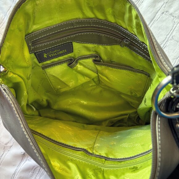 Sophia Visconti Genuine Leather Shoulder Bag Purse Gray/ Black - Picture 5 of 13